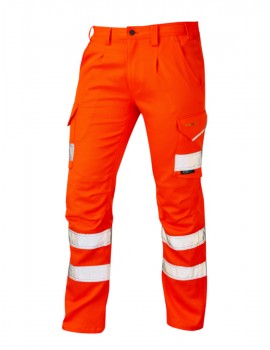 Leo Kingford EcoViz Stretch Cargo Trouser Orange - short leg High Visibility